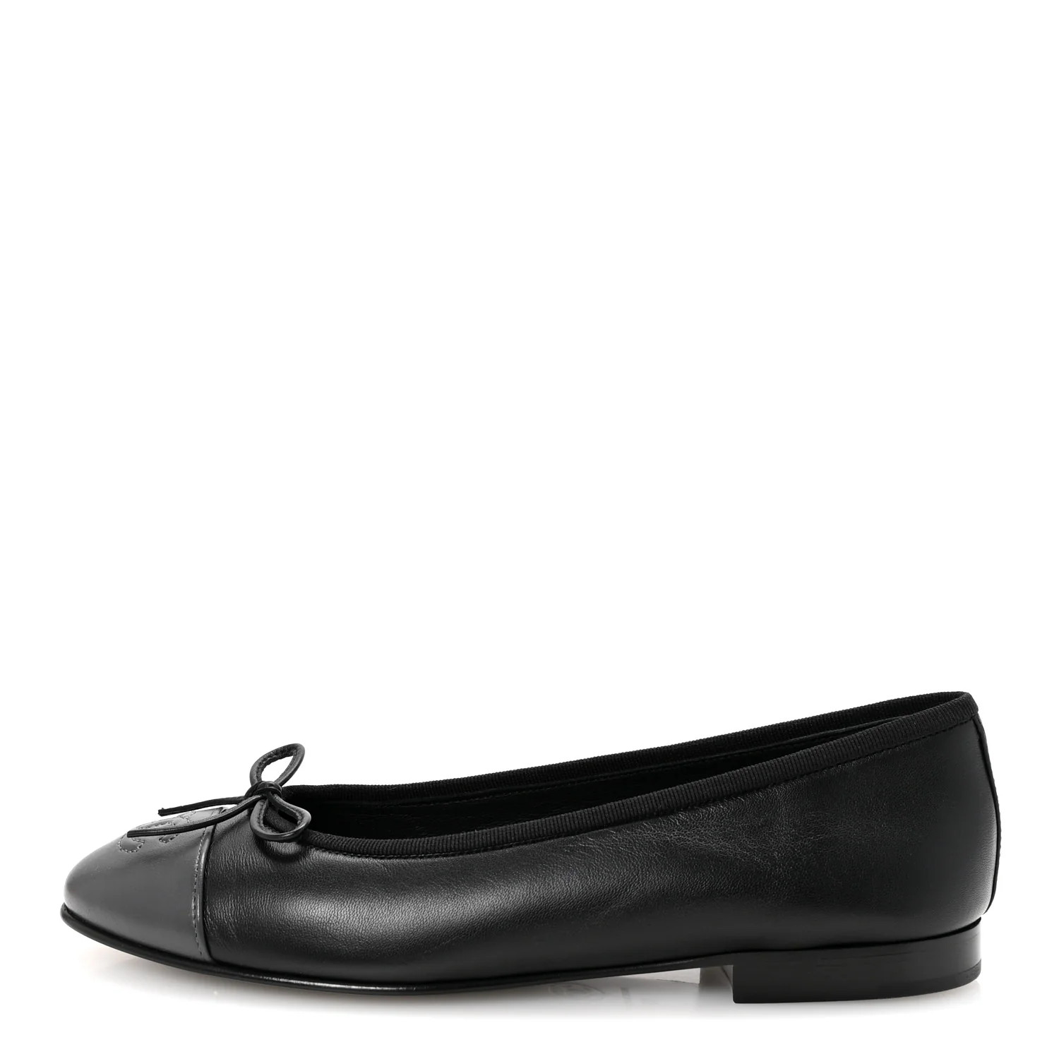 Lambskin CC Cap Toe Ballerina Flats 37 Black Dark Grey | FASHIONPHILE (US)