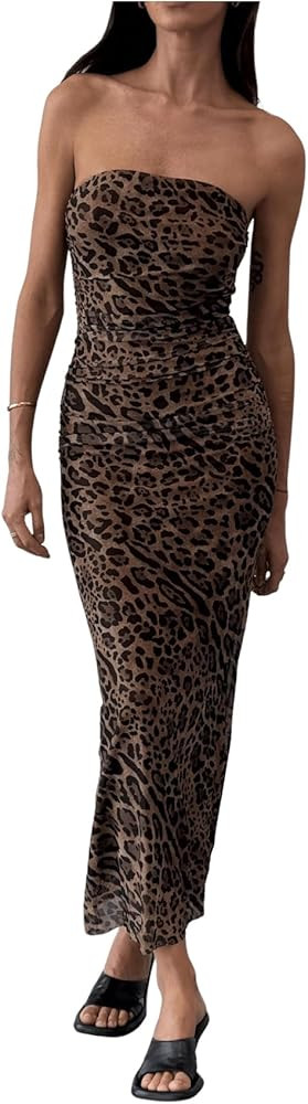 MakeMeChic Women's Strapless Maxi Dress Cocktail Mesh Ombre Bodycon Tube Dresses | Amazon (US)