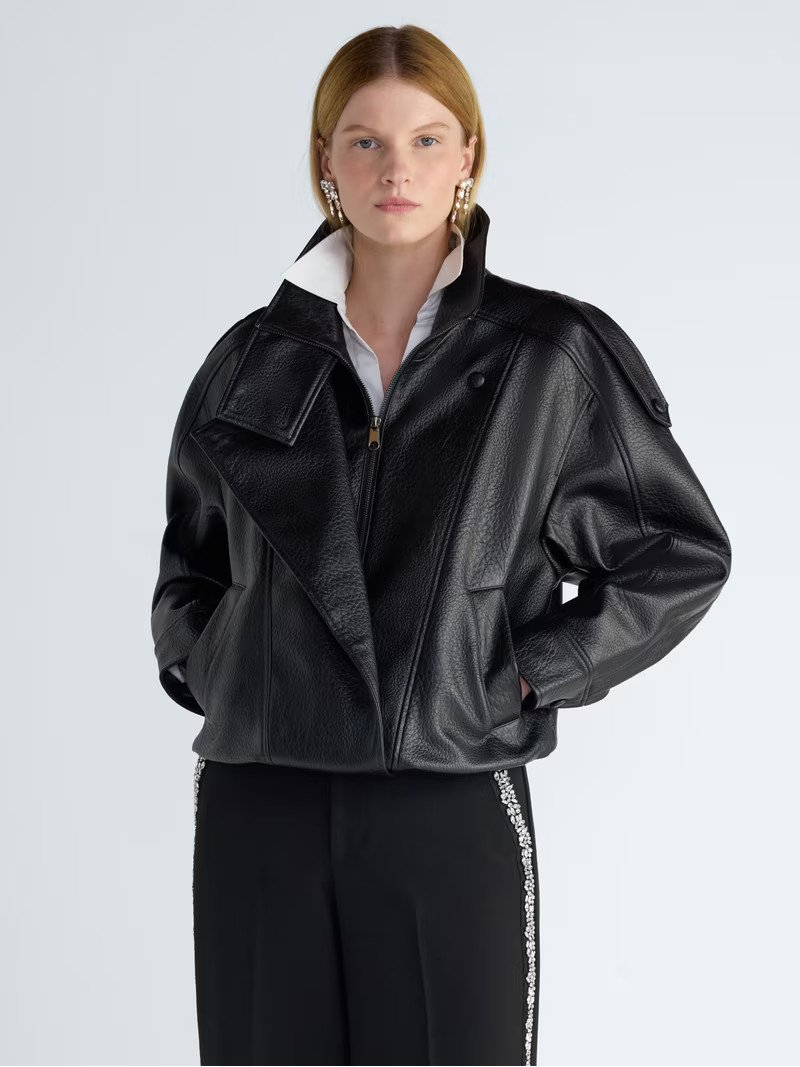 Scoop Women's and Women's Plus Faux Leather High Neck Bomber Jacket, Sizes XS-4X | Walmart (US)