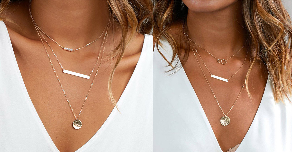 Turandoss Dainty Layered Choker Necklace, Handmade 14K Gold Plated Y Pendant Necklace Multilayer Bar | Amazon (US)
