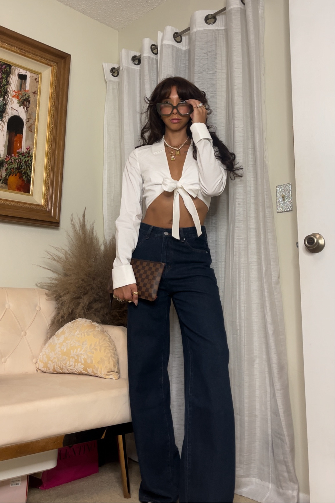 dark denim fall outfit 🍂🏫☁️ 
• top is almost sold out so I linked another option! x