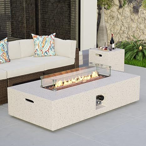 COSIEST 2-Piece Outdoor Propane Fire Table Set, Rectangle Concrete 56-inch x 28-inch Fire Pit (50... | Amazon (US)