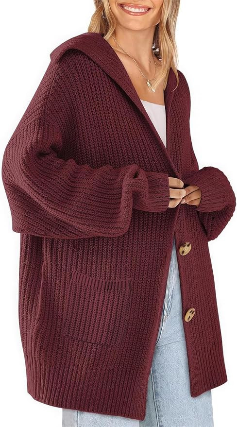 ebossy Women's Oversized Sailor Collar Button Cardigans Chunky Knit Long Sleeve Slouchy Sweaters ... | Amazon (US)