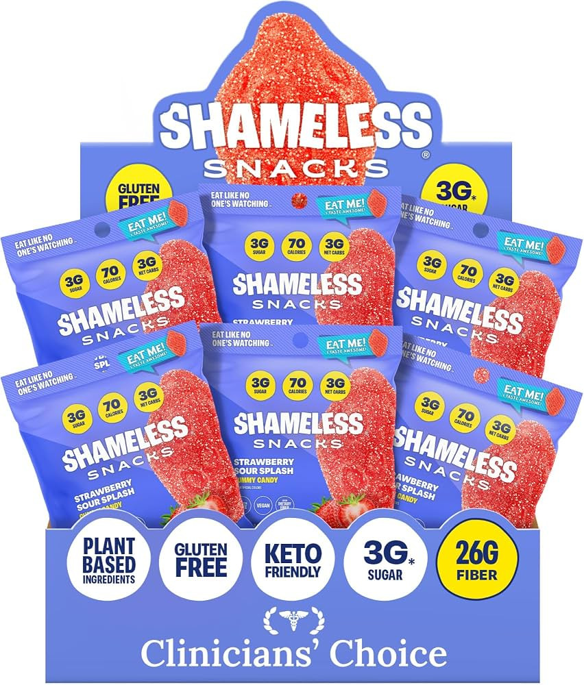 Shameless Snacks Strawberry Sour Splash Gummy Candy & Fruit Snacks - Keto | Amazon (US)