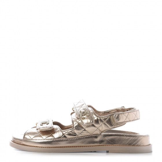 CHANEL Iridescent Lambskin Velcro Dad Sandals 39.5 Light Bronze | Fashionphile