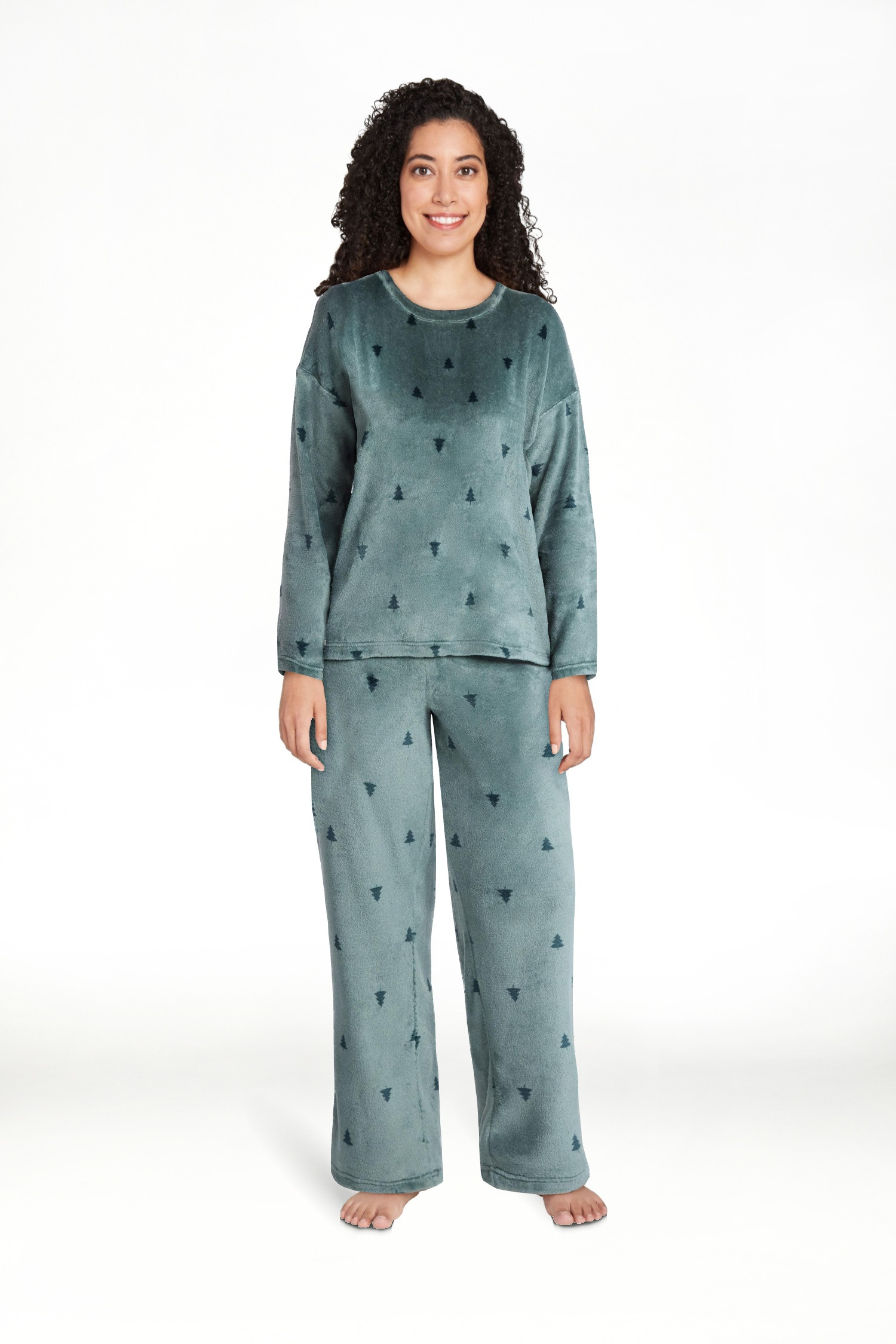 Joyspun Women's Folded Giftable Plush Long Sleeve Top and Pants Pajamas Set, 2-Piece, Sizes S-3X | Walmart (US)