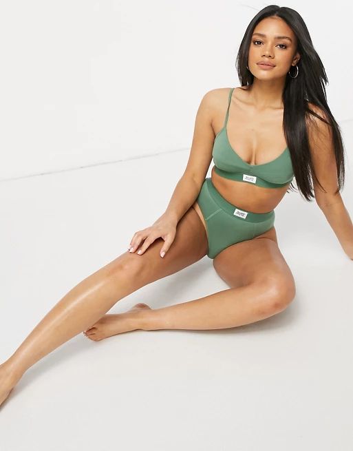 Les Girls Les Boys ultimate comfort cotton logo lingerie set in green | ASOS (Global)