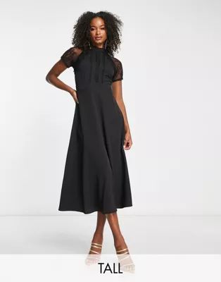 Liquorish Tall a line midi dress in lace black | ASOS (Global)