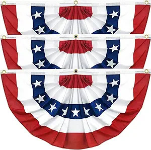 3 Pack American USA Pleated Half Fan Bunting Flags, 3 x 6 Feet Bunting Flags Outdoor Patriotic Ha... | Amazon (US)
