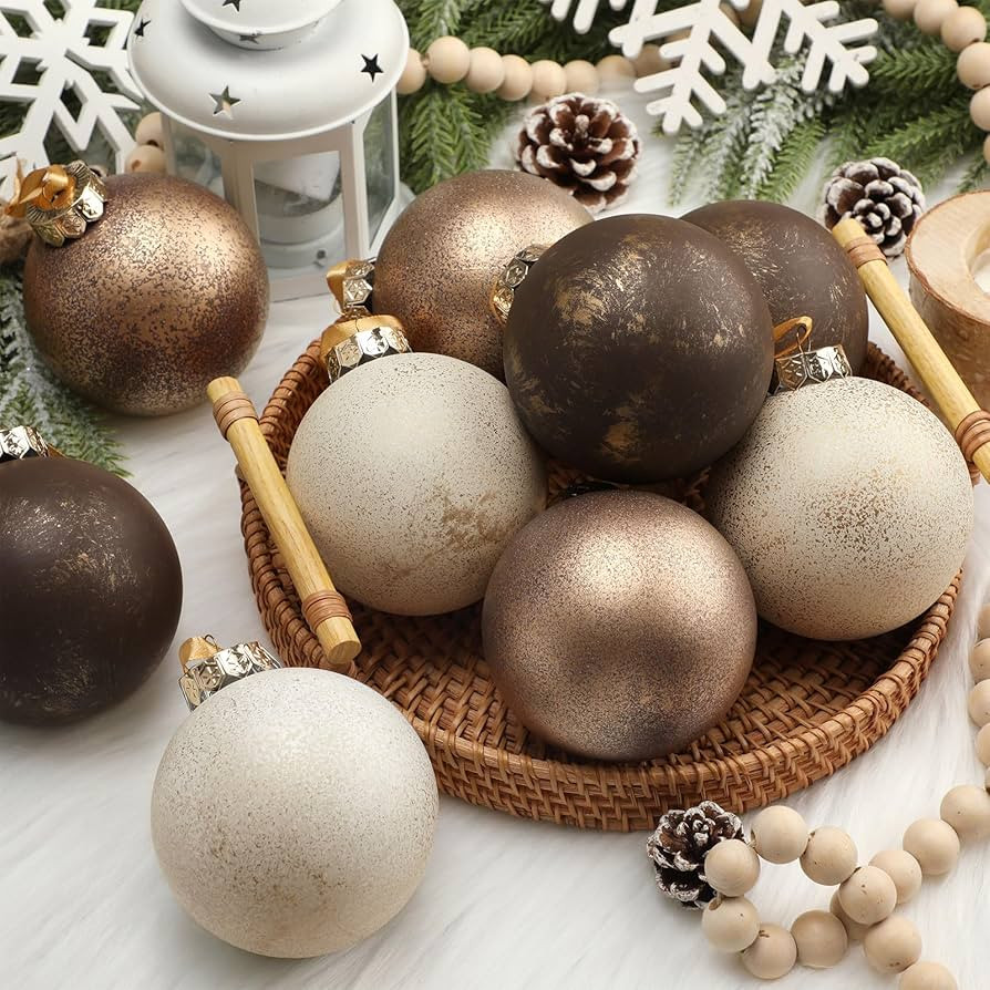 Yunlly 12 Pcs Large Neutral Textured Christmas Ball Ornaments 3.15 Inch Vintage Rustic White Gold... | Amazon (US)