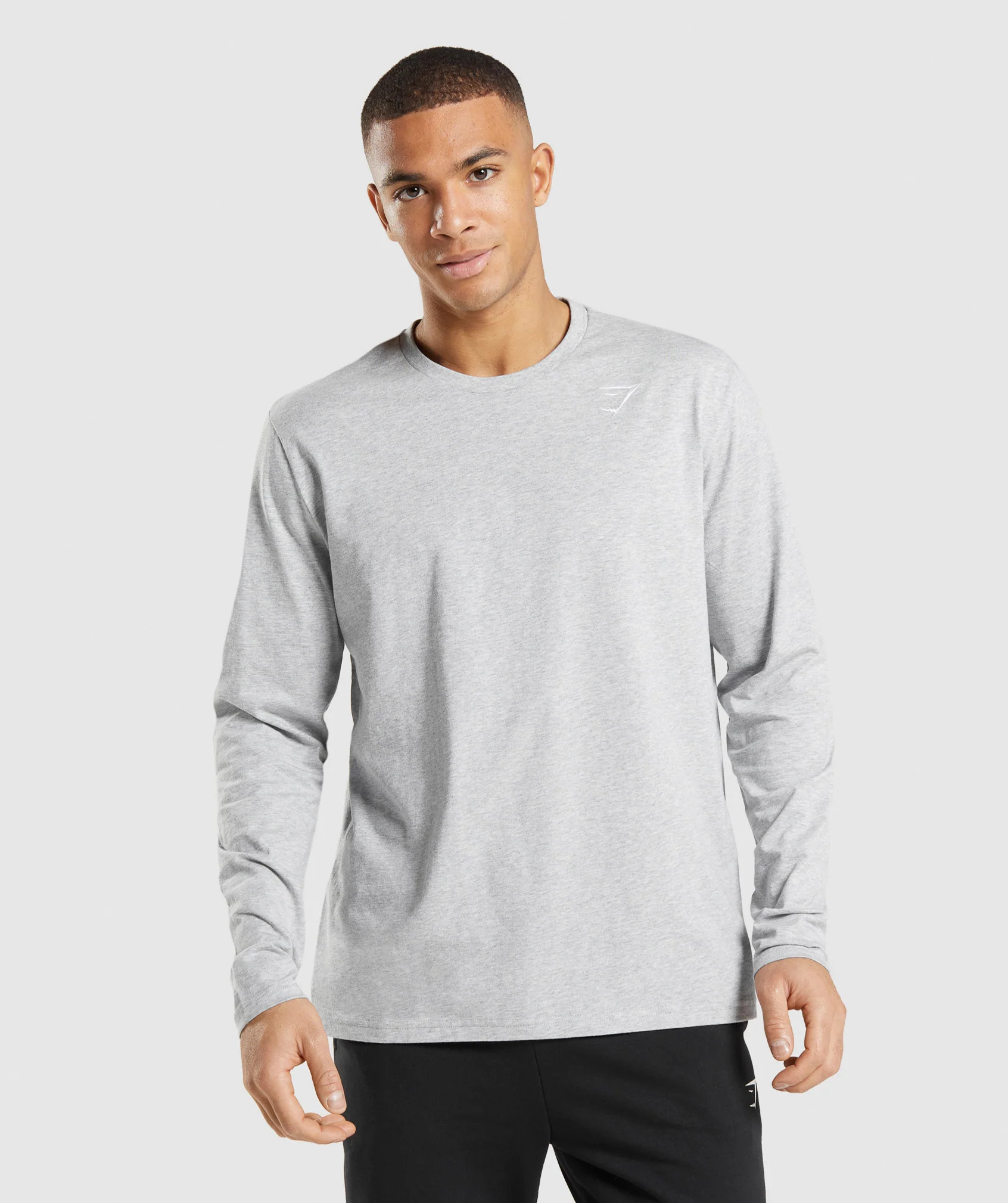 Gymshark Crest Long Sleeve T-Shirt - Light Grey Marl | Gymshark CA