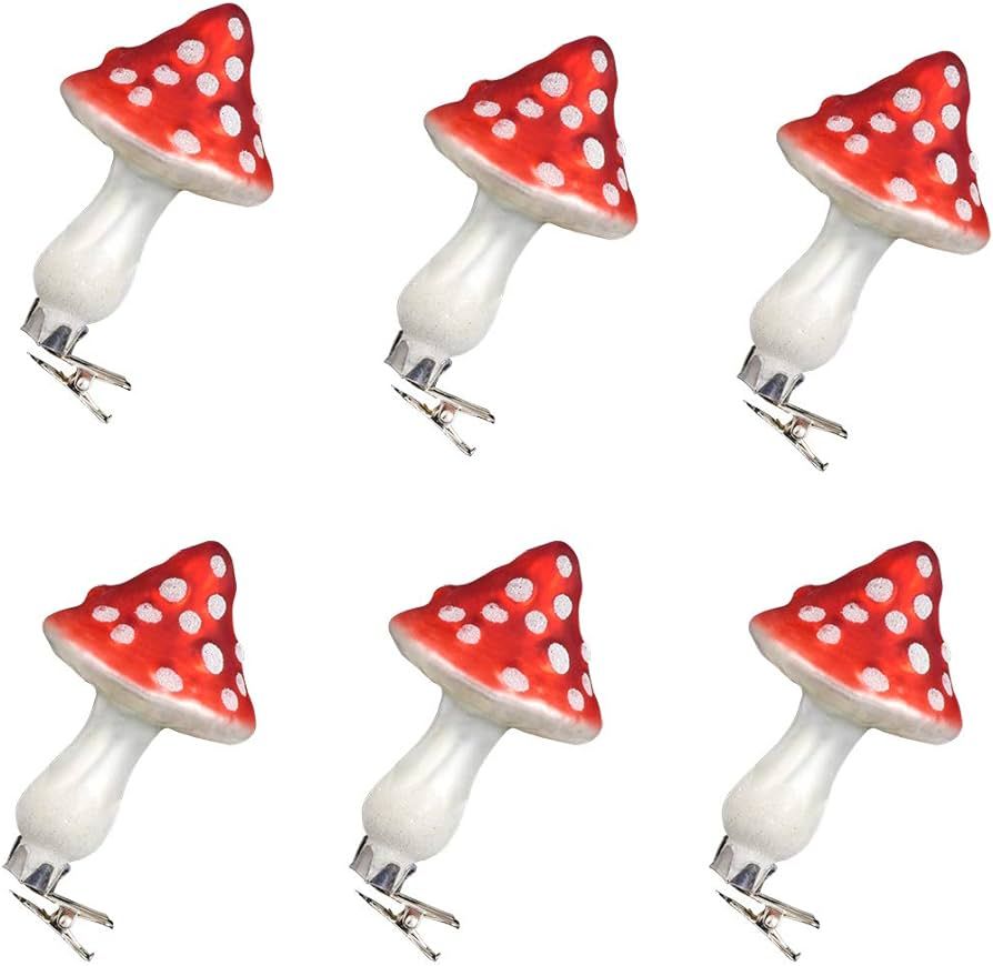 Ecosides set of 6 Christmas Ornaments Gift - Red Glass Mushroom with Alligator Clips, for Xmas Pa... | Amazon (UK)