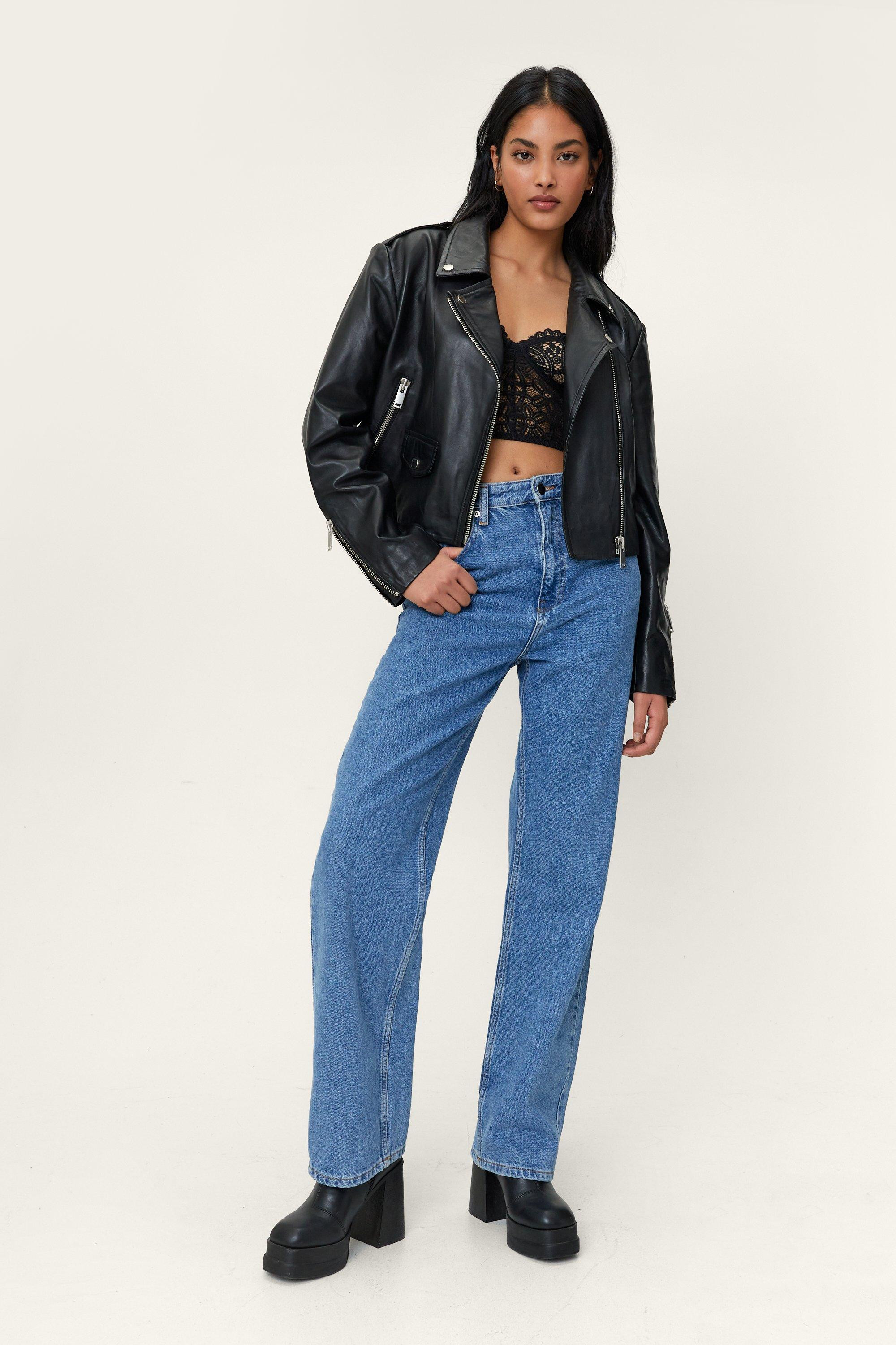 Real Leather Cropped Biker Jacket | Nasty Gal (US)