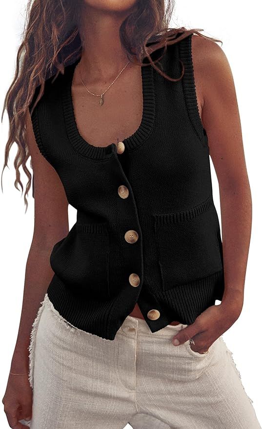 PRETTYGARDEN Women's 2024 Spring Vests Sleeveless Button Down Knitted Tank Tops Casual Y2K Sweate... | Amazon (US)