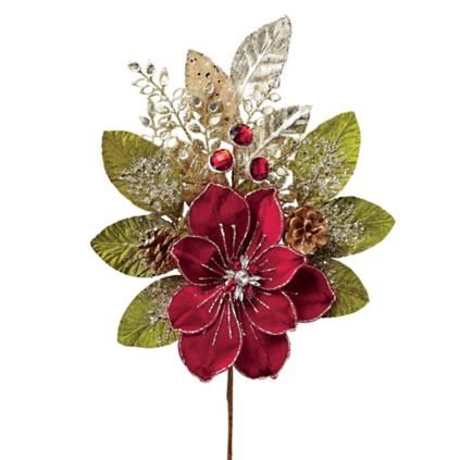 Red Luxe Embellished Magnolia Stems. Set of Six | Frontgate