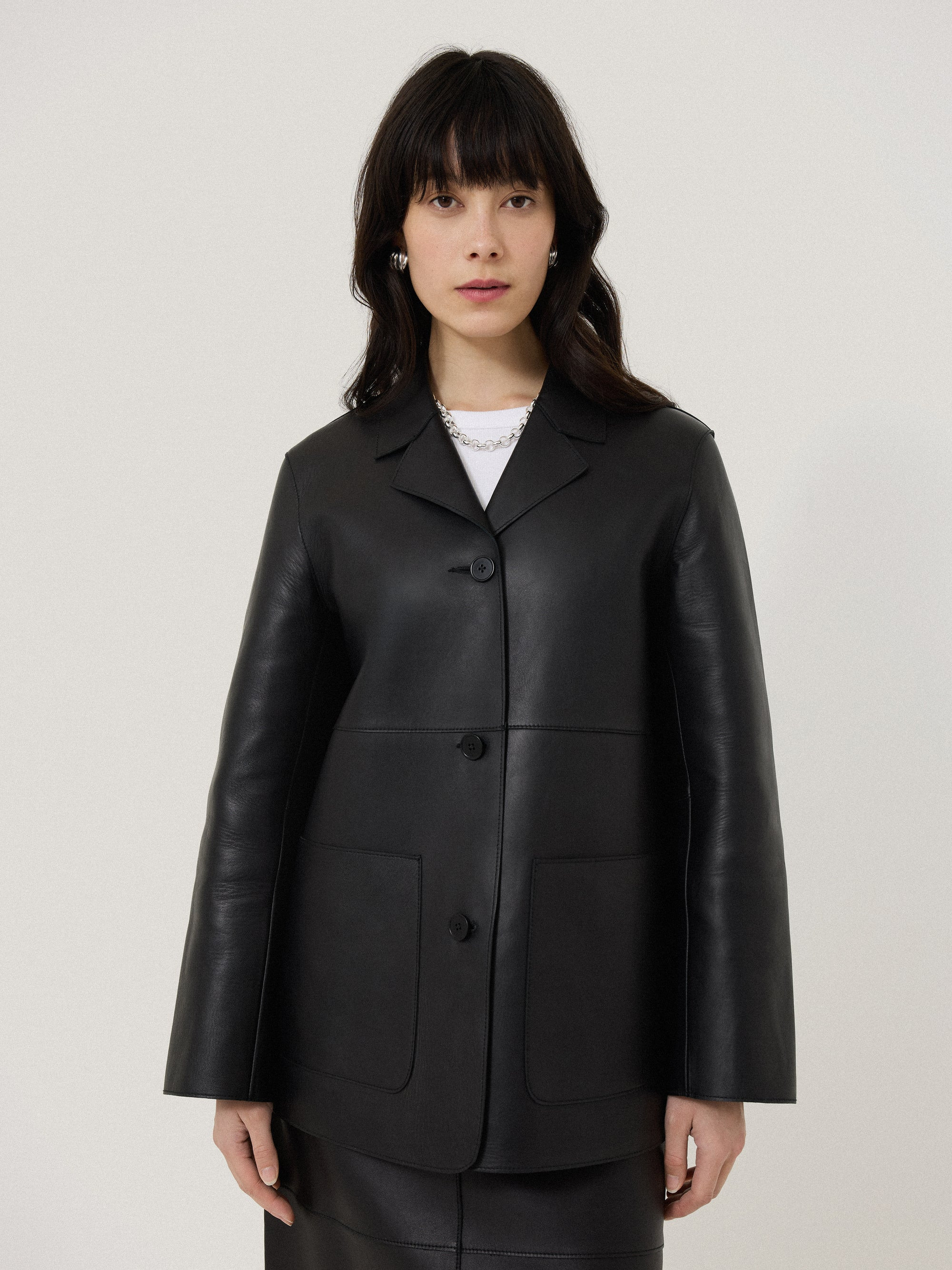 Bonded Leather Jacket | Black | Jigsaw (UK)