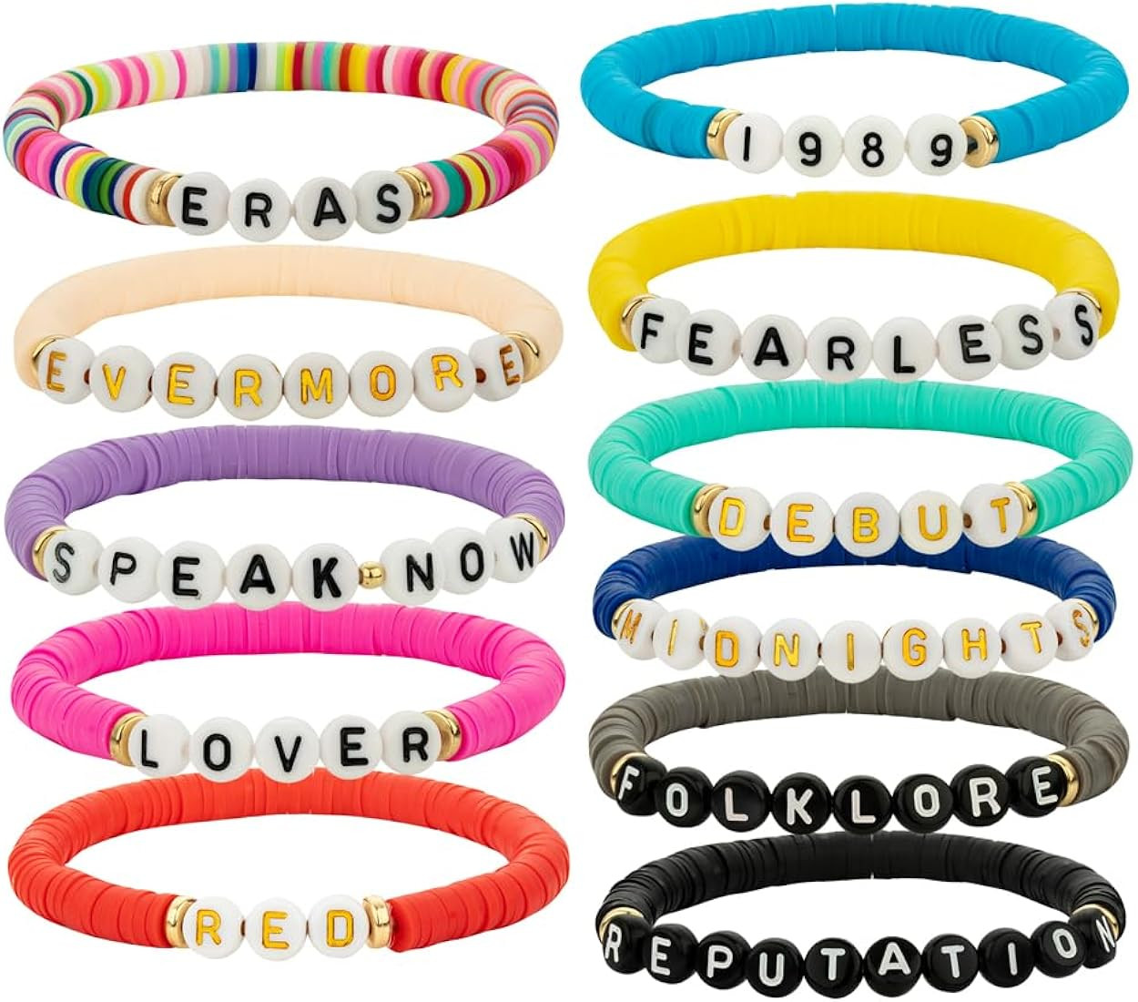 Qiuseadu 11PCS Eras Bracelets Set Lover Fearless Anti Hero Folklore Speak Now 1989 Reputation Fri... | Amazon (US)