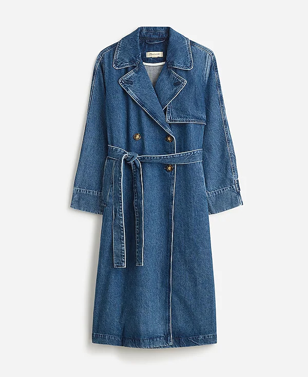 Denim Double-Breasted Crop Trench Coat in Ravenwood Wash | Madewell