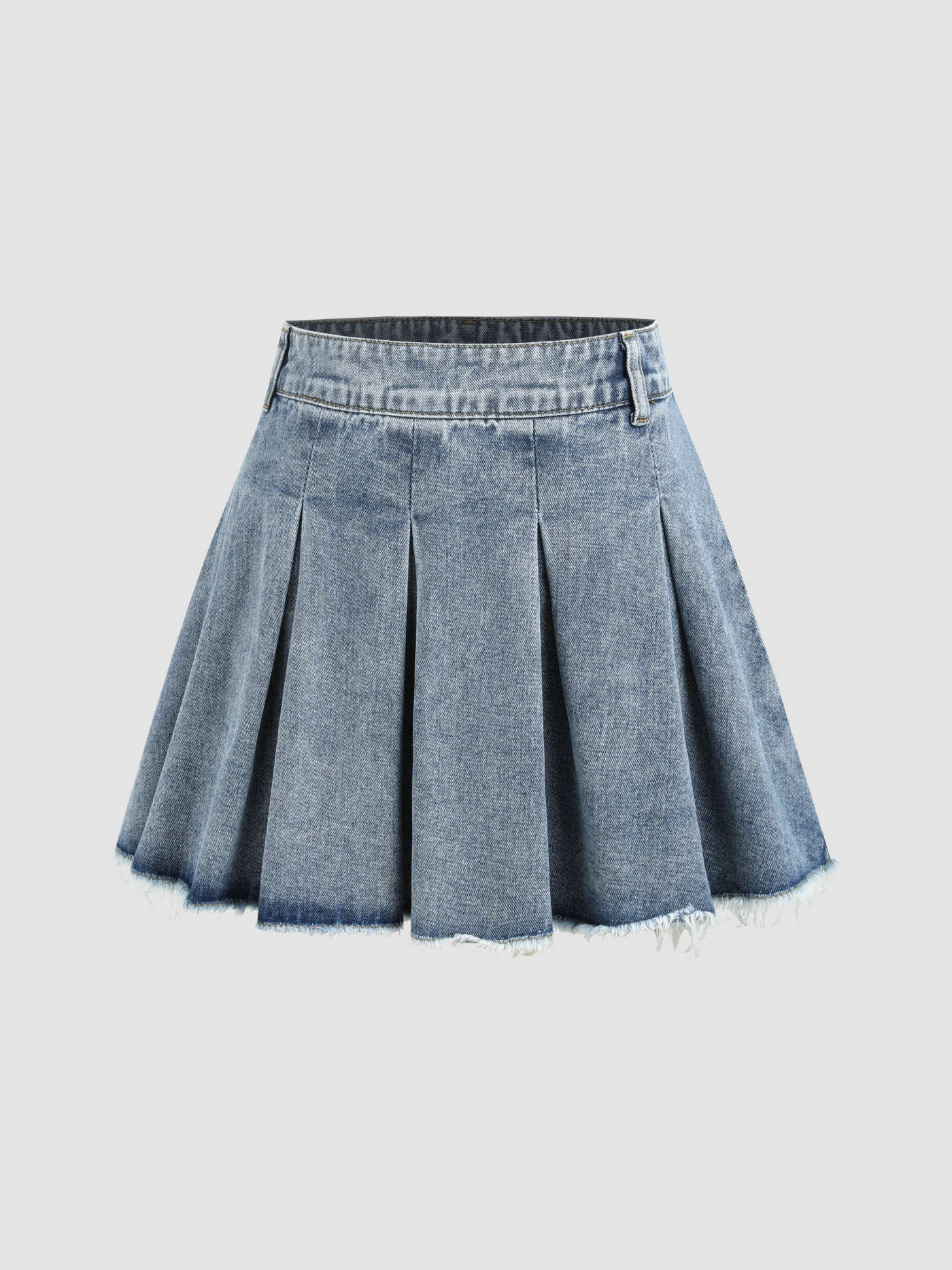 Denim High Waist Pleated Raw Hem Mini Skirt | Cider