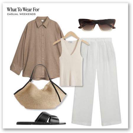 Styling white linen trousers for spring 🤍

High street, neutral fashion, straw bag, linen shirt, h&m, & other stories, black sandals, holiday outfits 

#LTKeurope #LTKstyletip #LTKSeasonal