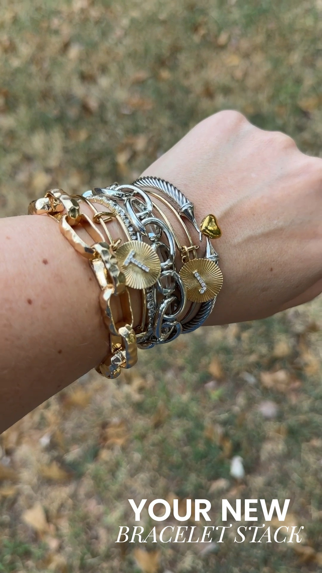 If you love a mixed metal bracelet stack, this combo is so fun! It's been a long time since I've worn anything from Alex and Ani but when I saw these initial bracelets with a touch of sparkle, they are SO fun and would make an amazing gift! 

 #LTKootd #LTKOver40 #LTKMidsize