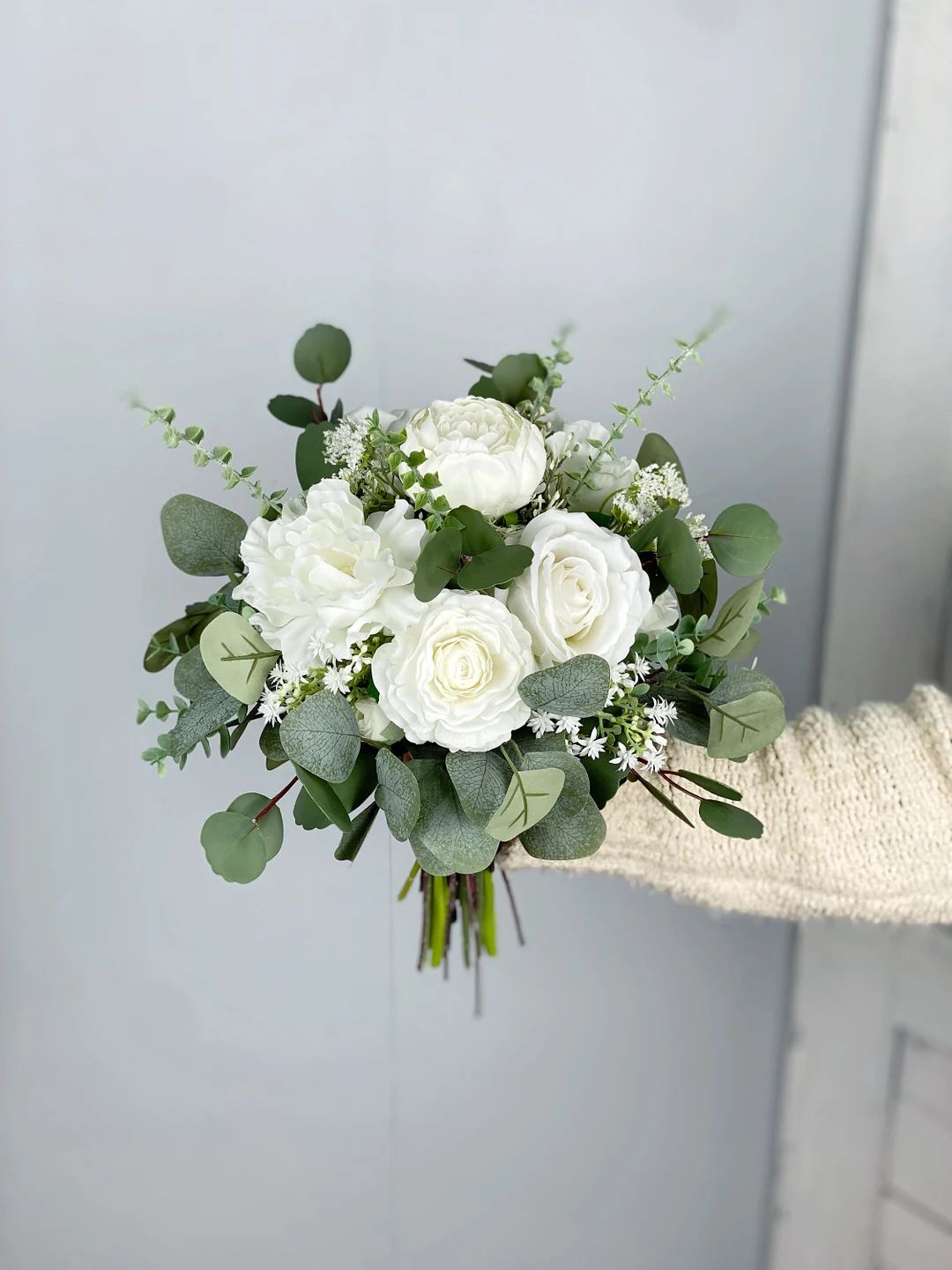 White Bridal Bouquet, Wedding White Rose Bouquet, Boho Flower Bouquet,  Design in Rose, Peony, Ra... | Etsy (US)