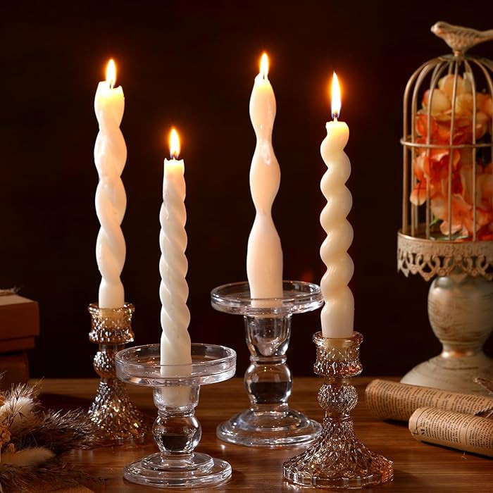 Nuanchu 4 Pcs 7.87 Inch Twisted Taper Candles Wax Unscented Smokeless Spiral Swirl Candlesticks f... | Amazon (US)