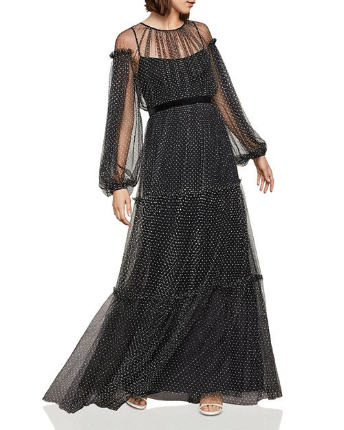 BCBGMAXAZRIA Flocked Polka Dot Mesh Gown Women | Bloomingdale's (US)
