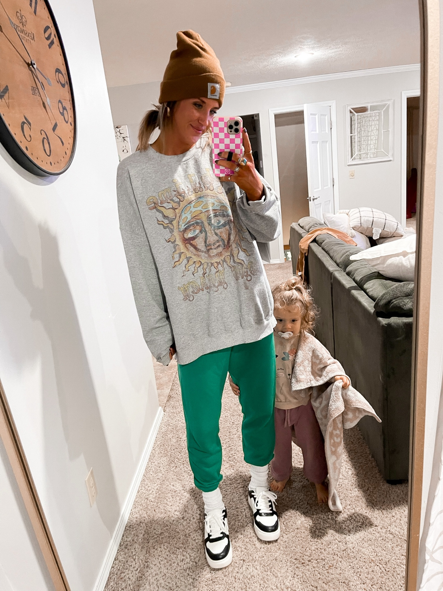 She comfy. She cozy. She CUTE. 
casual cozy at home vibe | aerie sweatpants | Urban Outfitters sublime oversized sweatshirt | Carhartt beanie | Target designer inspired tennis shoes 

#comfystyle #cozyoutfit #cozychic #casualchic #momvibes 

#LTKSeasonal #LTKsalealert #LTKfindsunder50