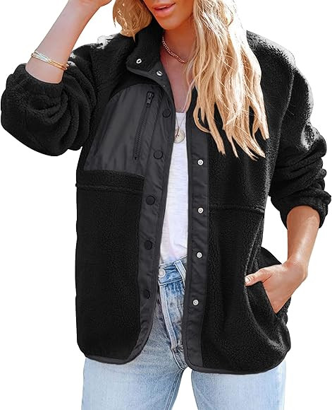 ZESICA Women's Fall Winter Sherpa Fleece Jacket Casual Long Sleeve Button Down Fuzzy Shacket Oute... | Amazon (US)