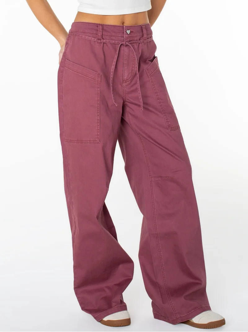 Celebrity Pink Women's and Women's Plus Tie Front Cargo Wide Leg Pants, Sizes XS-4X | Walmart (US)