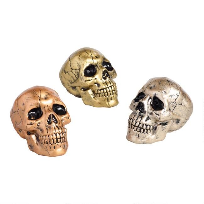 Mini Mixed Metal Skulls Halloween Decor Set Of 3 | World Market