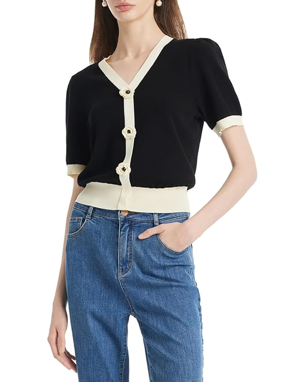 Womens Tops Summer Short Sleeve T Shirts V Neck Blouses for Ladies Casual Crop Tops with Detachab... | Amazon (US)