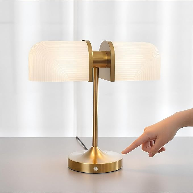 Vintage Milk Glass Bankers Desk Lamp - Dimmable Touch Control Bedside Lamp with USB A+C Charging ... | Amazon (US)