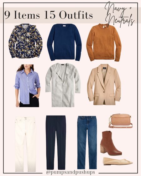 Floral top - xxs 
Navy sweater- xs 
Camel sweater - xs 
Striped top - petite xxs 
Gray cardigan - xxs 
Tan blazer - petite 00 
White jeans - petite 24 
Blue pants - petite 0 
Jeans - petite 24 