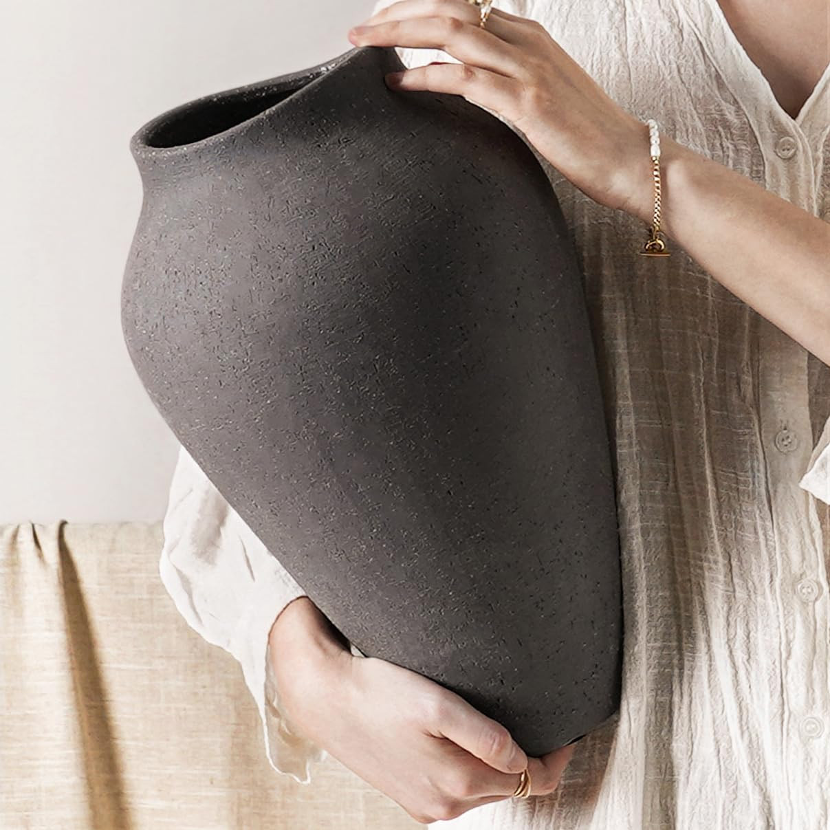 Ceramic Vase - Large 13.6 Inch Tall Floor Vase for Centerpieces, Farmhouse Rustic Minimalist Home... | Amazon (US)