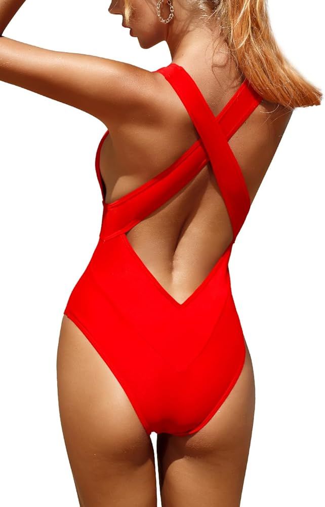Upopby Women's Sexy High Cut One Piece Swimsuit for Women Cheeky Bathing Suits Deep V Neck Crissc... | Amazon (US)