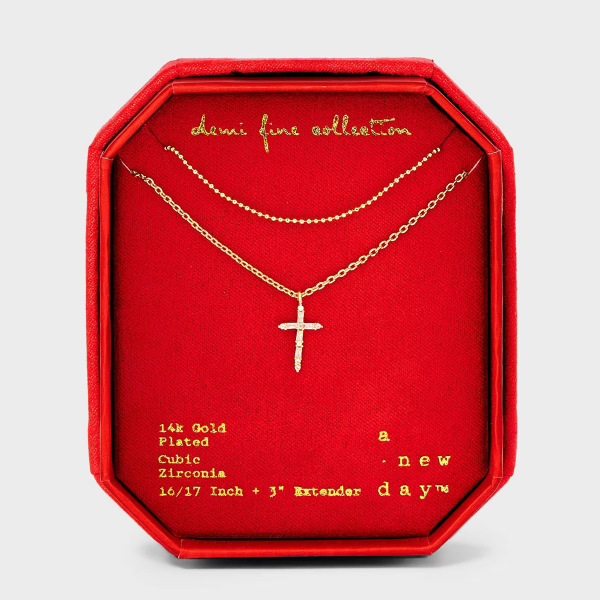 14K Gold Plated Cubic Zirconia Cross Multi-Strand Necklace - A New Day™ Gold | Target