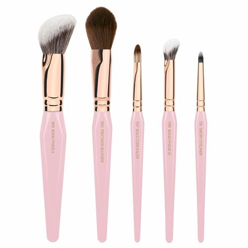 Bdellium Tools Pink Golden Triangle Face & Eyes Makeup Brush Set - Well-balanced Brush Set with Soft Synthetic Bristles and Rose Gold Brass Ferrule for a Variety of Looks (Pink, 5 pcs) | Amazon (US)