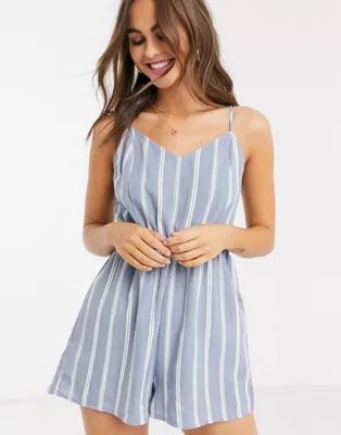 New Look stripe tie back beach playsuit in blue | ASOS US