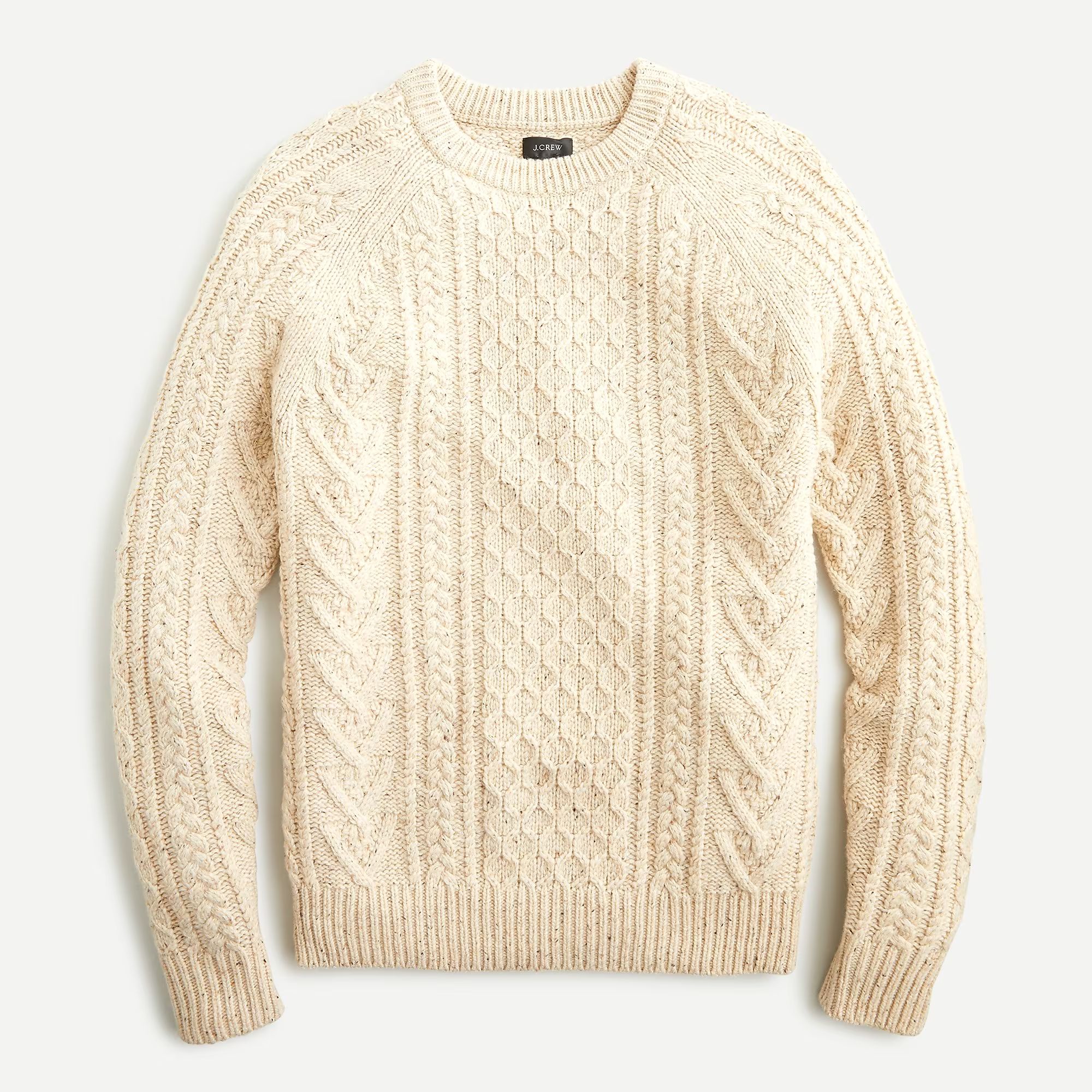 Rugged merino wool-blend donegal cable-knit crewneck sweater | J.Crew US