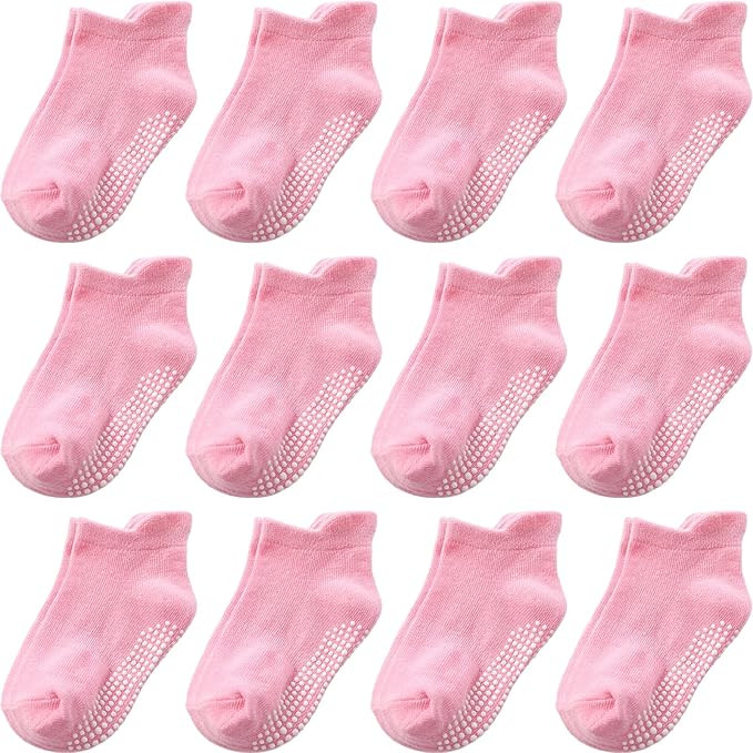 Baby Toddle Socks Grip Non Slip Kids Boys Girls Cotton Socks 12 Pack Ankle Cute Newborn Socks | Amazon (US)
