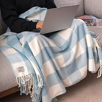 Classic Checkered Blanket - Faux Cashmere Plaid Throw with Fringe - Soft Woven, Lightweight, Farm... | Amazon (US)