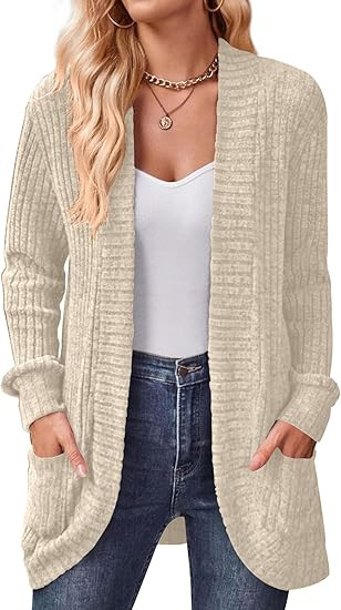 DB MOON Womens Long Cardigan Lightweight Sweater Open Front Long Sleeve Outfits with Pockets | Amazon (US)