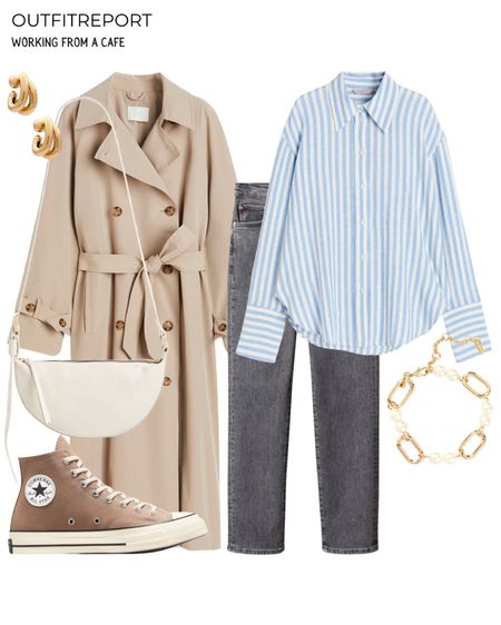 Trench coat jacket blue striped shirt and converse with grey jeans 

#LTKshoecrush #LTKitbag #LTKstyletip