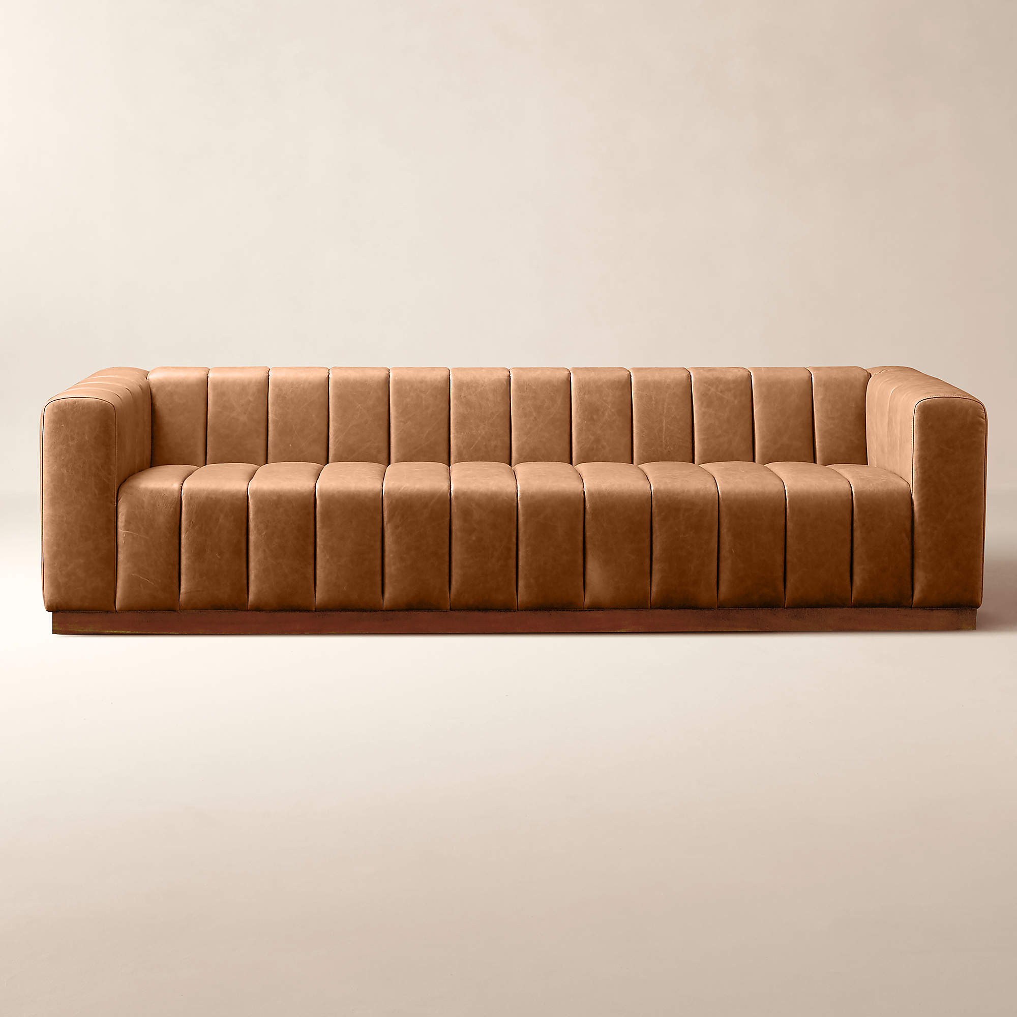 Forte Channeled Saddle Leather Extra Large Modern Sofa + Reviews | CB2 | CB2