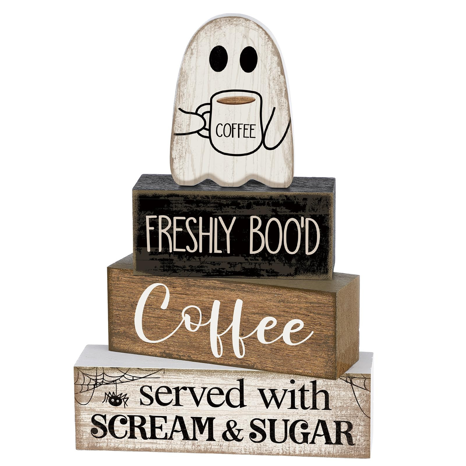 4 Pcs Halloween Table Decor Coffee Ghost Wooden Sign Halloween Tiered Tray Decor Farmhouse Ghost ... | Amazon (US)