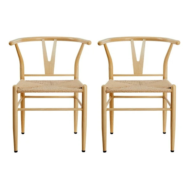 Better Homes & Gardens Springwood Wishbone Chair 2 Pack, Light Natural Finish, Steel Frame, Natur... | Walmart (US)