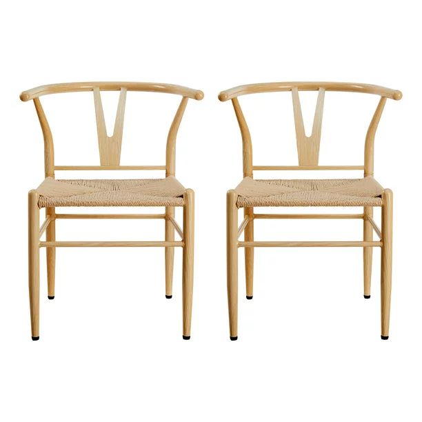 Better Homes & Gardens Springwood Wishbone Chair 2 Pack, Light Natural Finish, Steel Frame, Natur... | Walmart (US)