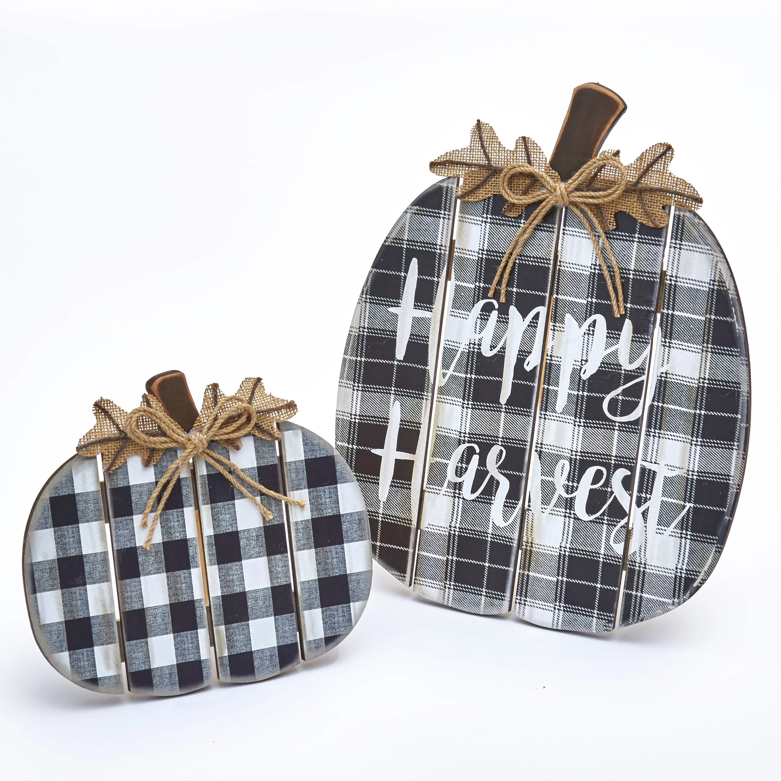 Happy Harvest Plaid Pumpkin Wood Fall Tabletop Decor with Easel Back - Set of 2 - Black - Walmart... | Walmart (US)